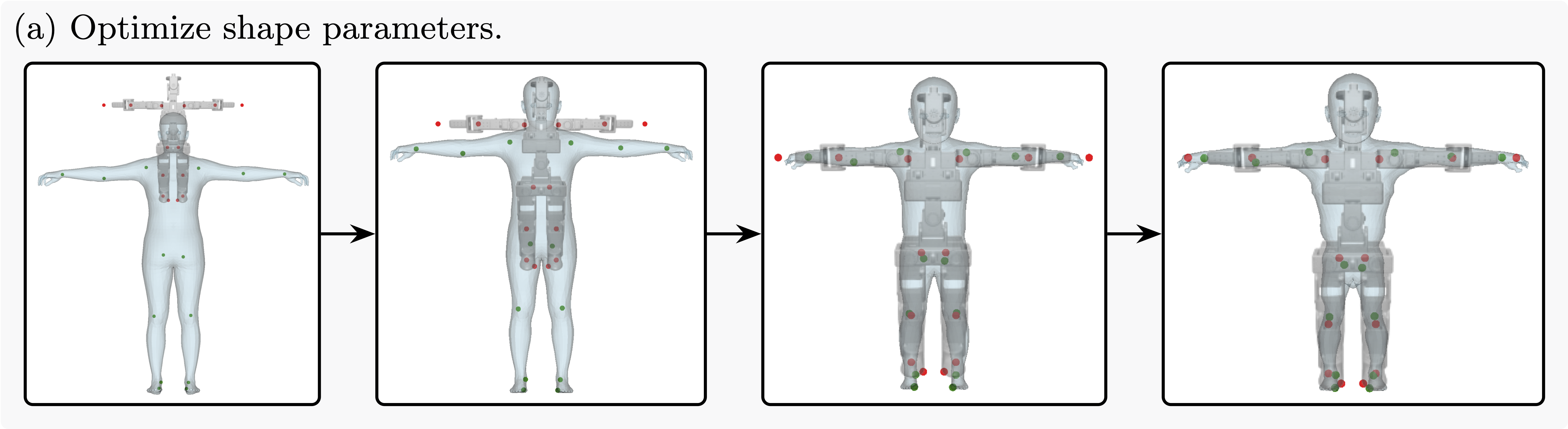 Stage (a): Optimize shape parameters to match the robot kinematics.